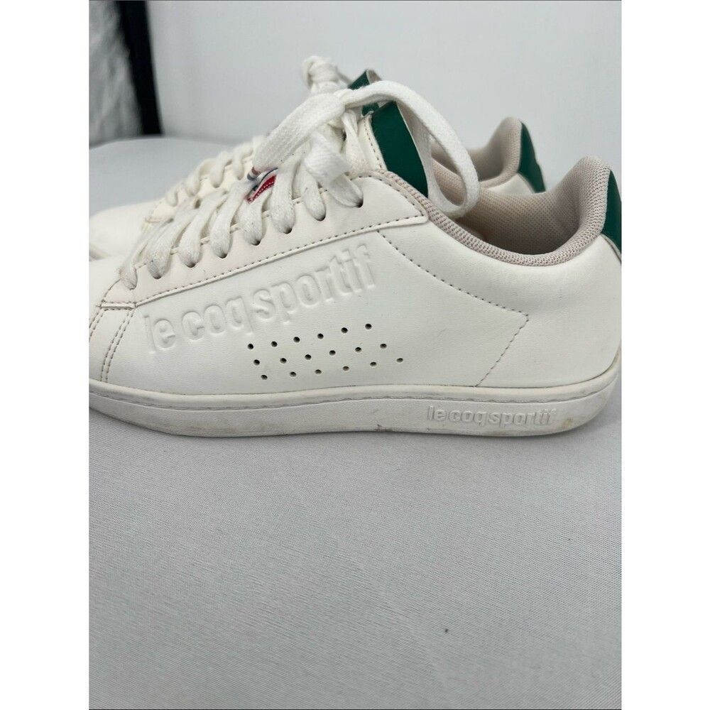 Le Coq Sportif White Sneakers with Green Heel Tab and Tricolor Lace Detail - Picture 4 of 9